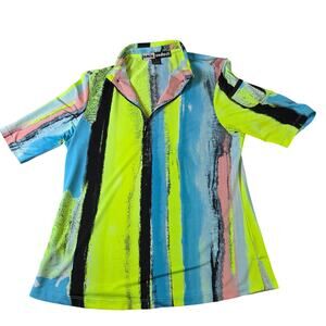 Jamie Sadock Women Small Abstract Zip Golf Polo Shirt Stretch Bright Print